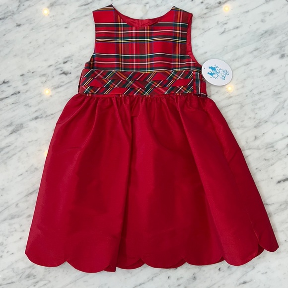 Luli & Me Other - New Luli and Me Girls Red Silk Holiday Christmas Plaid Scallop Hem Party Dress